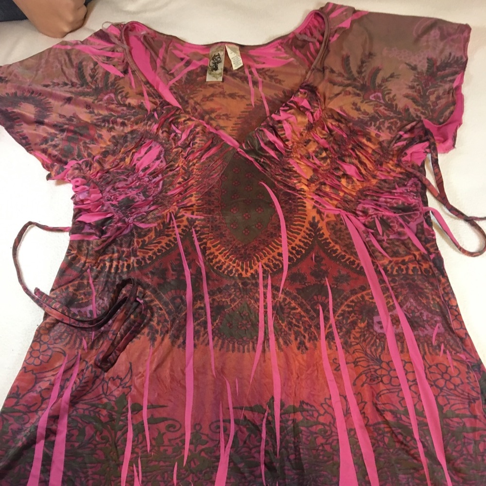 Rouched front top with plunging neckline